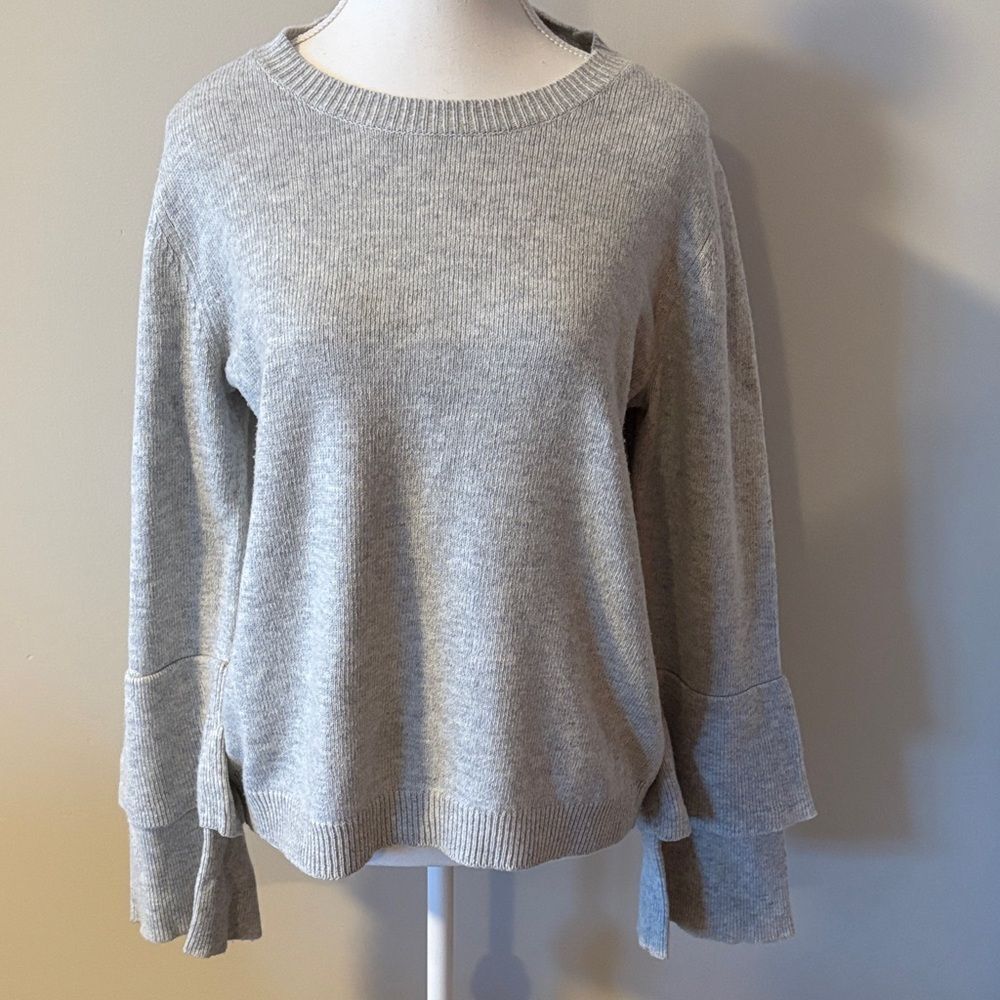 J. Crew Wool Cotton Blend Bell Sleeve Gray Pullover Sweater. Size Large